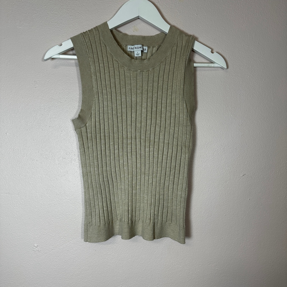 AND NOW THIS Beige Ribbed Knit Sleeveless Tank Top‎ Size L